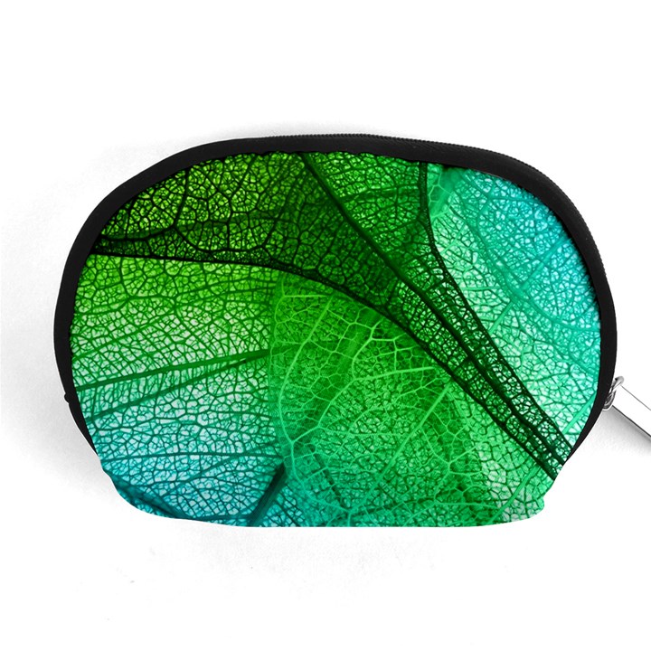 3d Leaves Texture Sheet Blue Green Accessory Pouch (Medium)