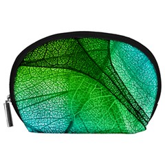 3d Leaves Texture Sheet Blue Green Accessory Pouch (large) by Cemarart