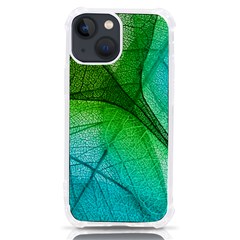 3d Leaves Texture Sheet Blue Green Iphone 13 Mini Tpu Uv Print Case by Cemarart