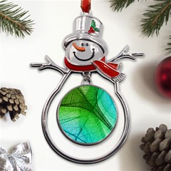 3d Leaves Texture Sheet Blue Green Metal Snowman Ornament