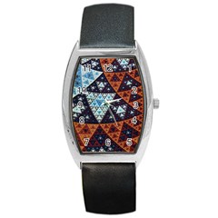 Fractal Triangle Geometric Abstract Pattern Barrel Style Metal Watch by Cemarart