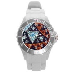 Fractal Triangle Geometric Abstract Pattern Round Plastic Sport Watch (l) by Cemarart