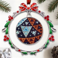 Fractal Triangle Geometric Abstract Pattern Metal X mas Wreath Ribbon Ornament