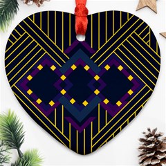 Line Square Pattern Violet Blue Yellow Design Ornament (heart)