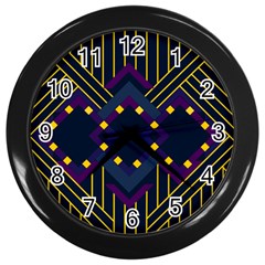 Line Square Pattern Violet Blue Yellow Design Wall Clock (black) by Ravend