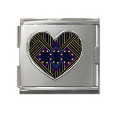 Line Square Pattern Violet Blue Yellow Design Mega Link Heart Italian Charm (18mm)