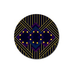 Line Square Pattern Violet Blue Yellow Design Rubber Round Coaster (4 Pack) by Ravend