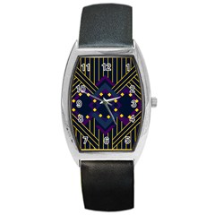 Line Square Pattern Violet Blue Yellow Design Barrel Style Metal Watch by Ravend