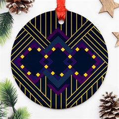 Line Square Pattern Violet Blue Yellow Design Round Ornament (two Sides)