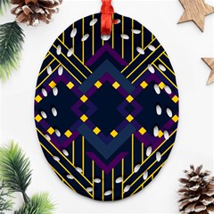 Line Square Pattern Violet Blue Yellow Design Oval Filigree Ornament (two Sides) by Ravend