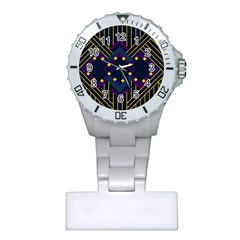 Line Square Pattern Violet Blue Yellow Design Plastic Nurses Watch by Ravend