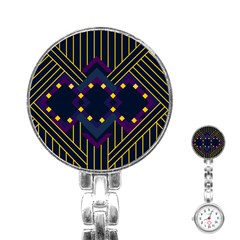 Line Square Pattern Violet Blue Yellow Design Stainless Steel Nurses Watch by Ravend