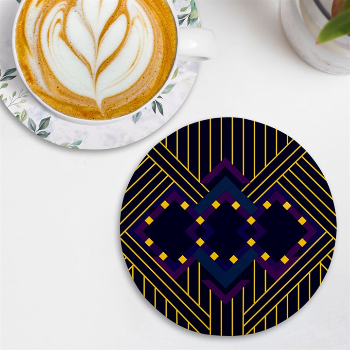 Line Square Pattern Violet Blue Yellow Design UV Print Round Tile Coaster