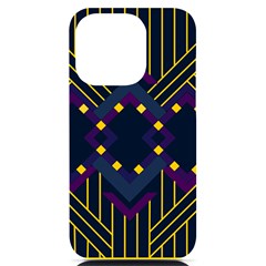 Line Square Pattern Violet Blue Yellow Design Iphone 14 Pro Black Uv Print Case by Ravend