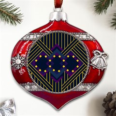 Line Square Pattern Violet Blue Yellow Design Metal Snowflake And Bell Red Ornament