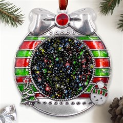 Universe Star Planet Galaxy Metal X mas Ribbon With Red Crystal Round Ornament by Ravend