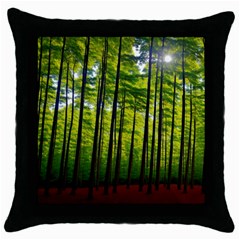 Green Forest Jungle Trees Nature Sunny Throw Pillow Case (black) by Ravend