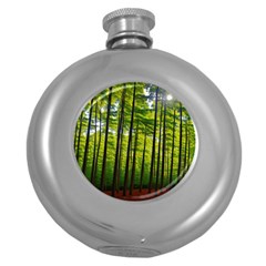 Green Forest Jungle Trees Nature Sunny Round Hip Flask (5 Oz) by Ravend