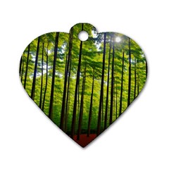 Green Forest Jungle Trees Nature Sunny Dog Tag Heart (one Side) by Ravend