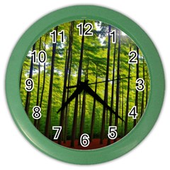 Green Forest Jungle Trees Nature Sunny Color Wall Clock by Ravend