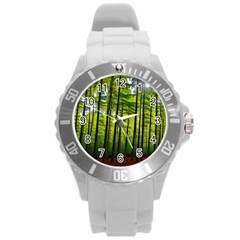 Green Forest Jungle Trees Nature Sunny Round Plastic Sport Watch (l) by Ravend