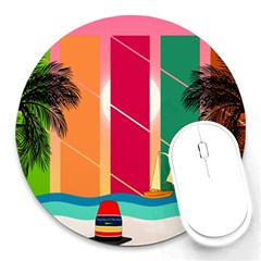 Digital Graphic Clip Art Beach Round Mousepad by Proyonanggan