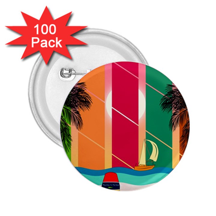 Digital Graphic Clip Art Beach 2.25  Buttons (100 pack) 