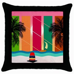 Digital Graphic Clip Art Beach Throw Pillow Case (black) by Proyonanggan