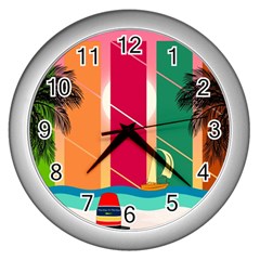 Digital Graphic Clip Art Beach Wall Clock (silver) by Proyonanggan