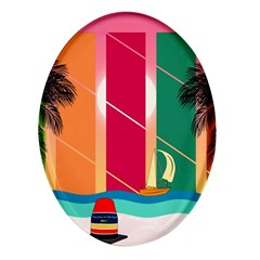 Digital Graphic Clip Art Beach Oval Glass Fridge Magnet (4 Pack) by Proyonanggan