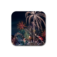 Firework Fireworks Display Lake Rubber Square Coaster (4 Pack) by Proyonanggan