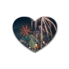 Firework Fireworks Display Lake Rubber Heart Coaster (4 Pack) by Proyonanggan