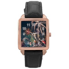 Firework Fireworks Display Lake Rose Gold Leather Watch  by Proyonanggan