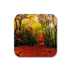 Forest Woods Autumn Nature Rubber Coaster (square) by Proyonanggan