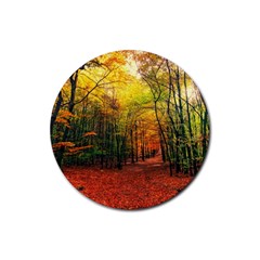 Forest Woods Autumn Nature Rubber Coaster (round) by Proyonanggan