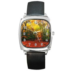 Forest Woods Autumn Nature Square Metal Watch by Proyonanggan