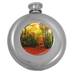 Forest Woods Autumn Nature Round Hip Flask (5 Oz) by Proyonanggan