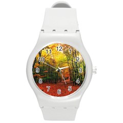 Forest Woods Autumn Nature Round Plastic Sport Watch (m) by Proyonanggan