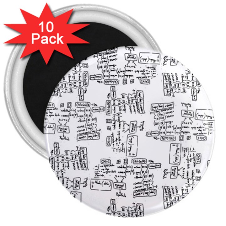 Blackboard Algorithms Black and White Pattern 3  Magnets (10 pack) 