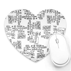 Blackboard Algorithms Black And White Pattern Heart Mousepad by dflcprintsclothing