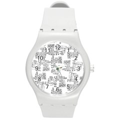 Blackboard Algorithms Black And White Pattern Round Plastic Sport Watch (m) by dflcprintsclothing