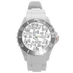 Blackboard Algorithms Black And White Pattern Round Plastic Sport Watch (l) by dflcprintsclothing