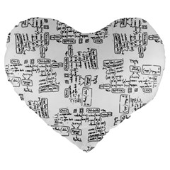 Blackboard Algorithms Black And White Pattern Large 19  Premium Heart Shape Cushions by dflcprintsclothing