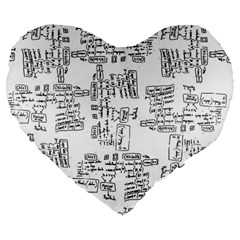 Blackboard Algorithms Black And White Pattern Large 19  Premium Flano Heart Shape Cushions by dflcprintsclothing