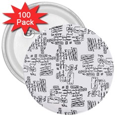 Blackboard Algorithms Black And White Pattern 3  Buttons (100 Pack)  by dflcprintsclothing