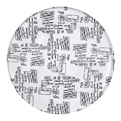 Blackboard Algorithms Black And White Pattern Round Glass Fridge Magnet (4 Pack) by dflcprintsclothing