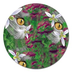 Illustrations Color Cat Flower Abstract Textures Magnet 5  (round) by anzea