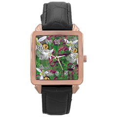 Illustrations Color Cat Flower Abstract Textures Rose Gold Leather Watch  by anzea