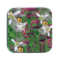 Illustrations Color Cat Flower Abstract Textures Square Metal Box (black) by anzea