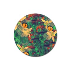 Illustrations Color Cat Flower Abstract Textures Orange Magnet 3  (round) by anzea